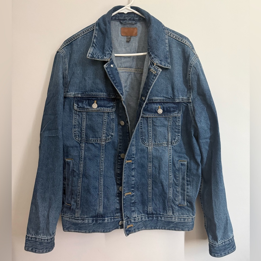 ASOS Men's Dark Blue Denim Jacket - Button-Front Trucker - Oversized Boxy Fit